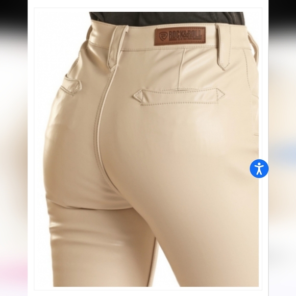 Rock & Roll Denim HIGH RISE EXTRA STRETCH FLARE FAUX LEATHER PANTS in Ivory - Picture 3 of 14